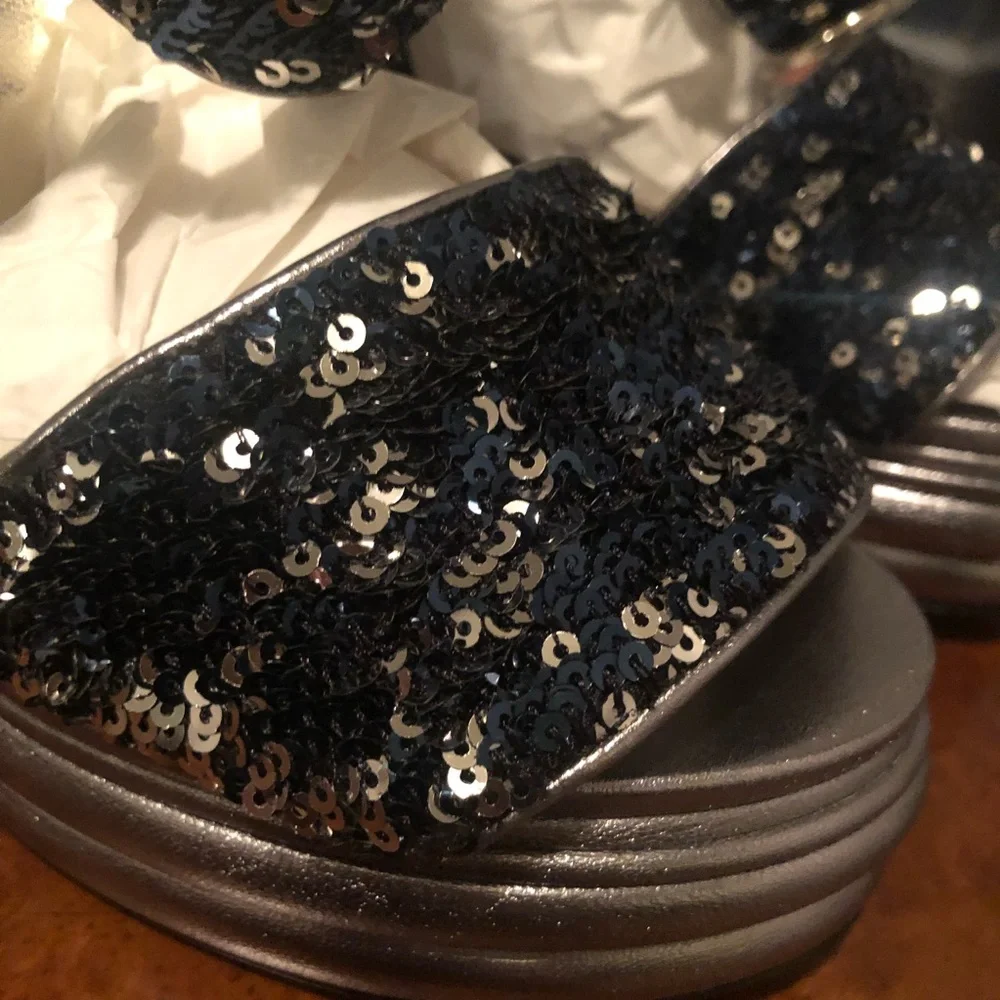 Dolce & Gabbana Blue/Silver Sequin Wedges 39.5